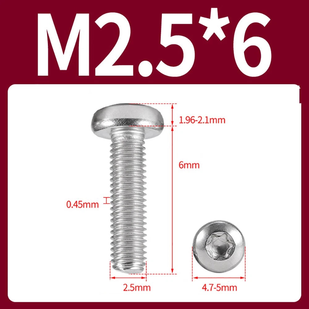 M2–M10 A2 Stainless Steel Torx Button Head Machine Screws, With or Without Column, Pack of 5