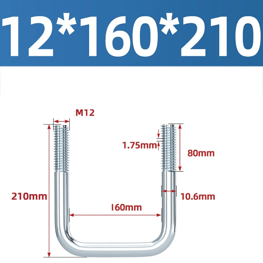 Square U-Bolts Galvanized Carbon Steel Fixing Clamp Bolt M6 M8 M10 M12 M14 M16