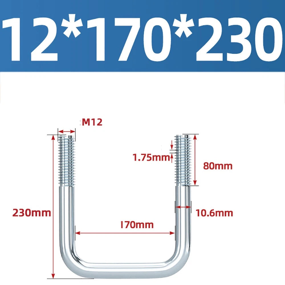 Square U-Bolts Galvanized Carbon Steel Fixing Clamp Bolt M6 M8 M10 M12 M14 M16
