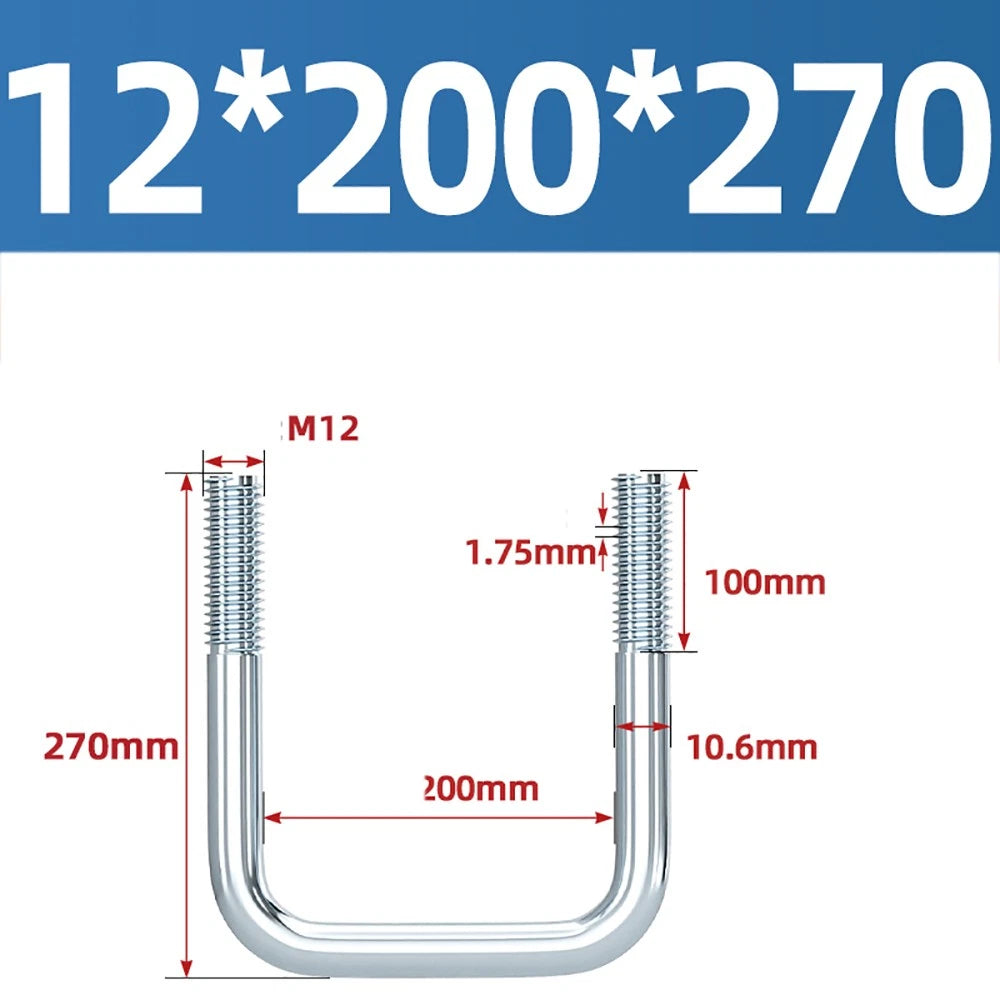 Square U-Bolts Galvanized Carbon Steel Fixing Clamp Bolt M6 M8 M10 M12 M14 M16