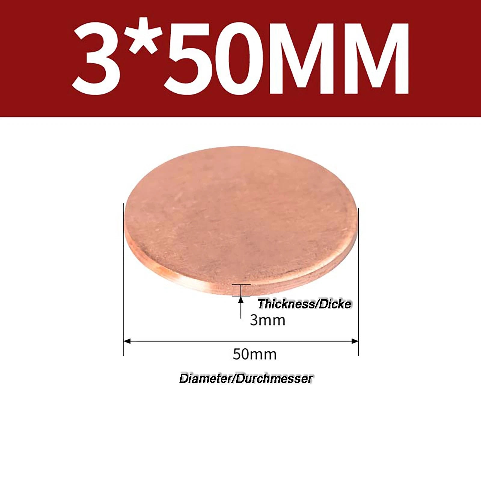 Solid Pure Copper Discs Blanks Round Plate Metal Sheet Thick 0.3~6mm Ø10mm~150mm