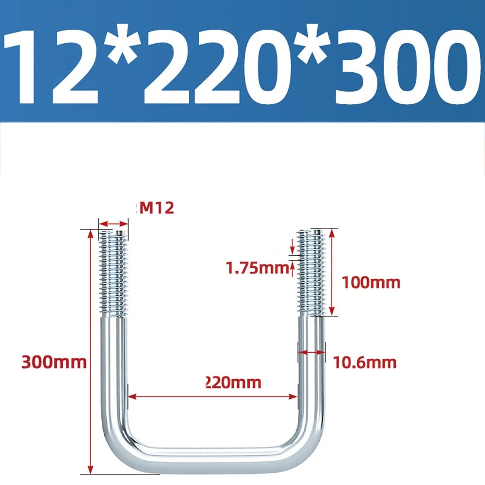 Square U-Bolts Galvanized Carbon Steel Fixing Clamp Bolt M6 M8 M10 M12 M14 M16
