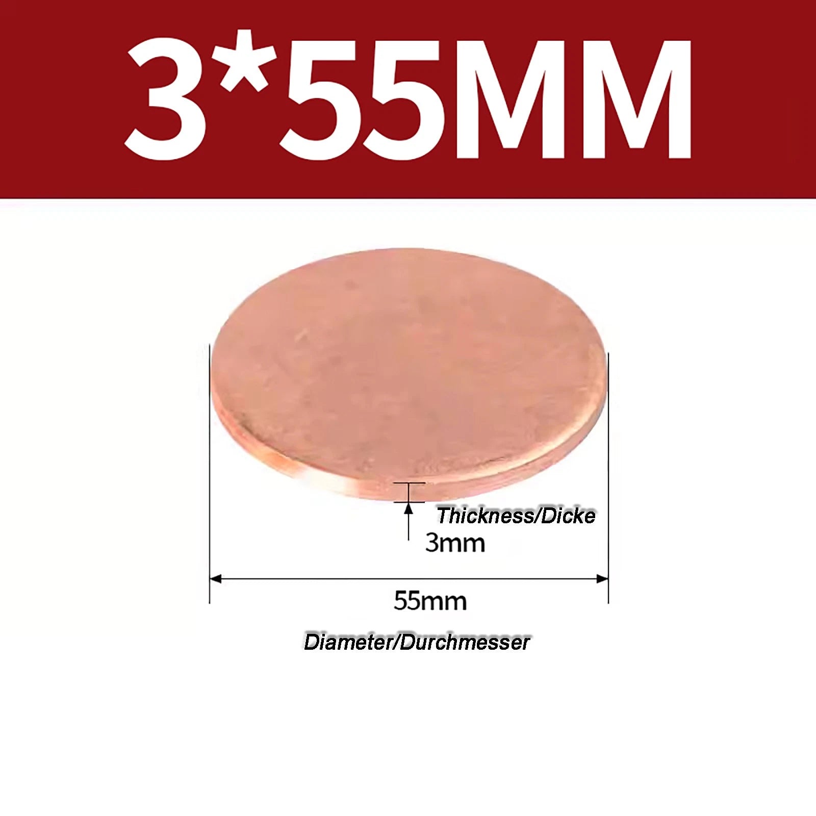 Solid Pure Copper Discs Blanks Round Plate Metal Sheet Thick 0.3~6mm Ø10mm~150mm