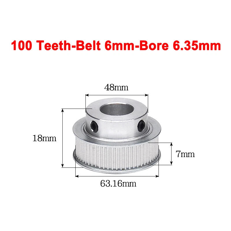2GT Drive Pulley With Step 16 Tooth - 100 Tooth Bore 4mm - 25mm for 6mm Belt