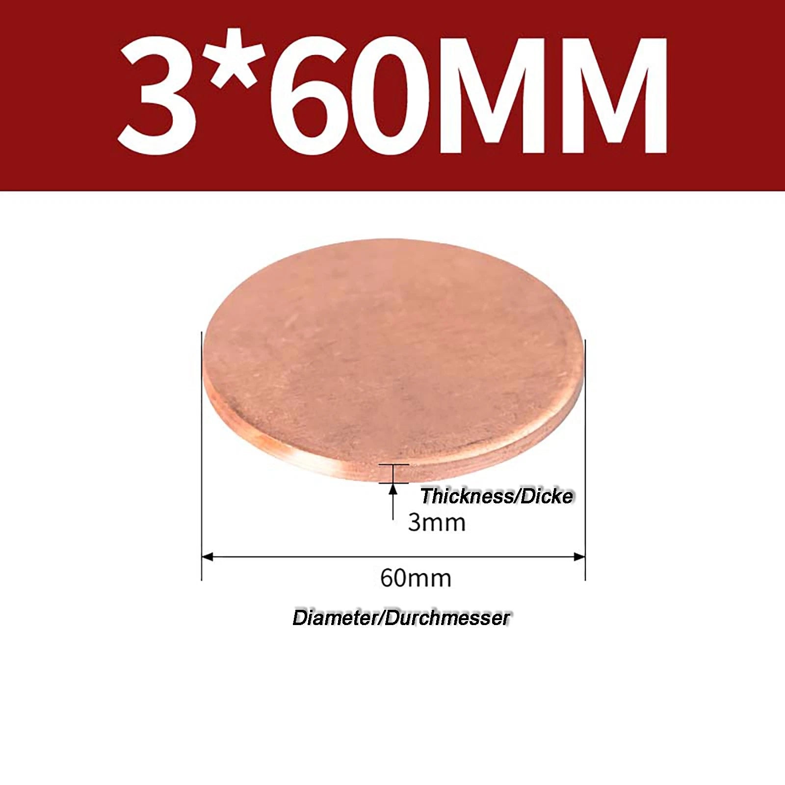 Solid Pure Copper Discs Blanks Round Plate Metal Sheet Thick 0.3~6mm Ø10mm~150mm