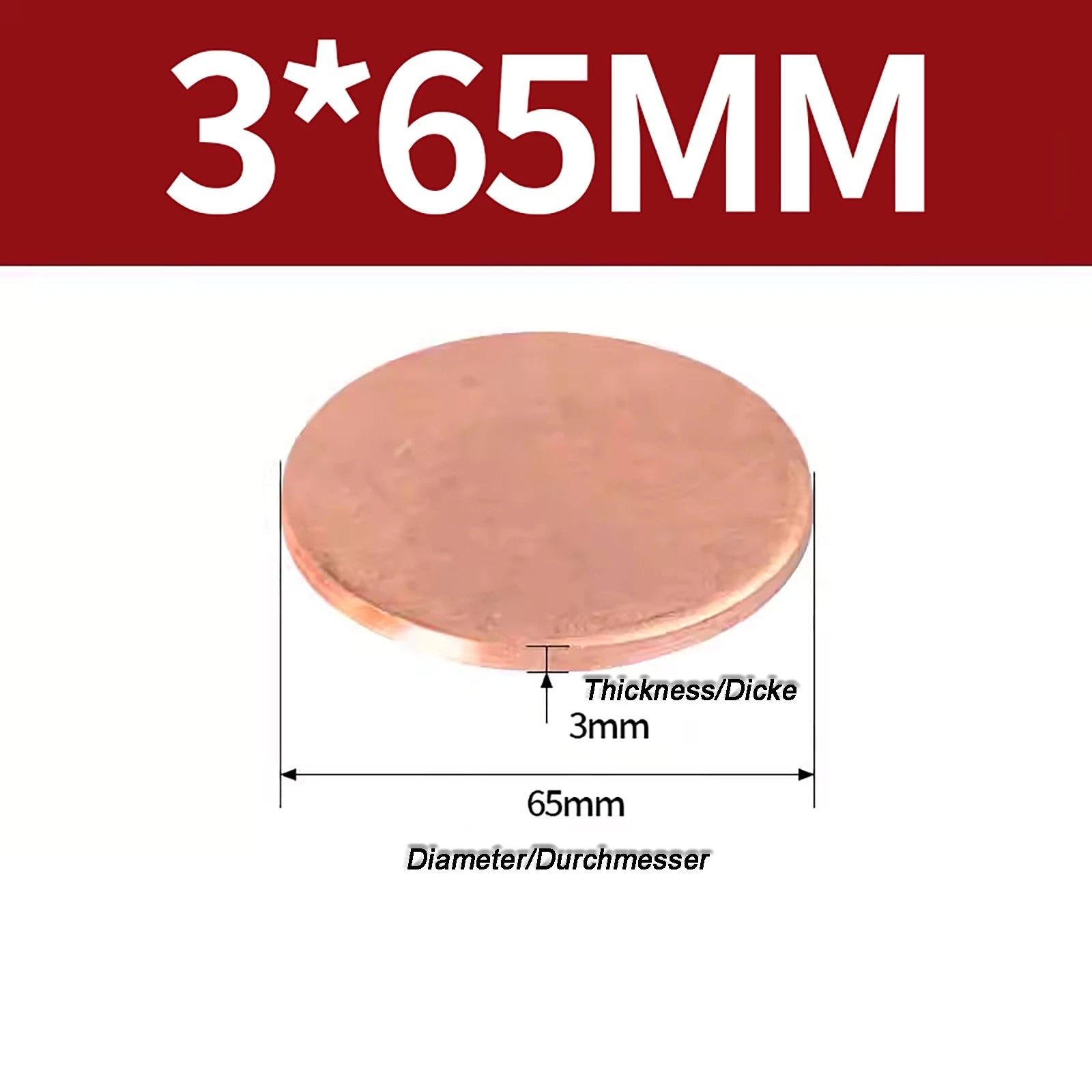 Solid Pure Copper Discs Blanks Round Plate Metal Sheet Thick 0.3~6mm Ø10mm~150mm
