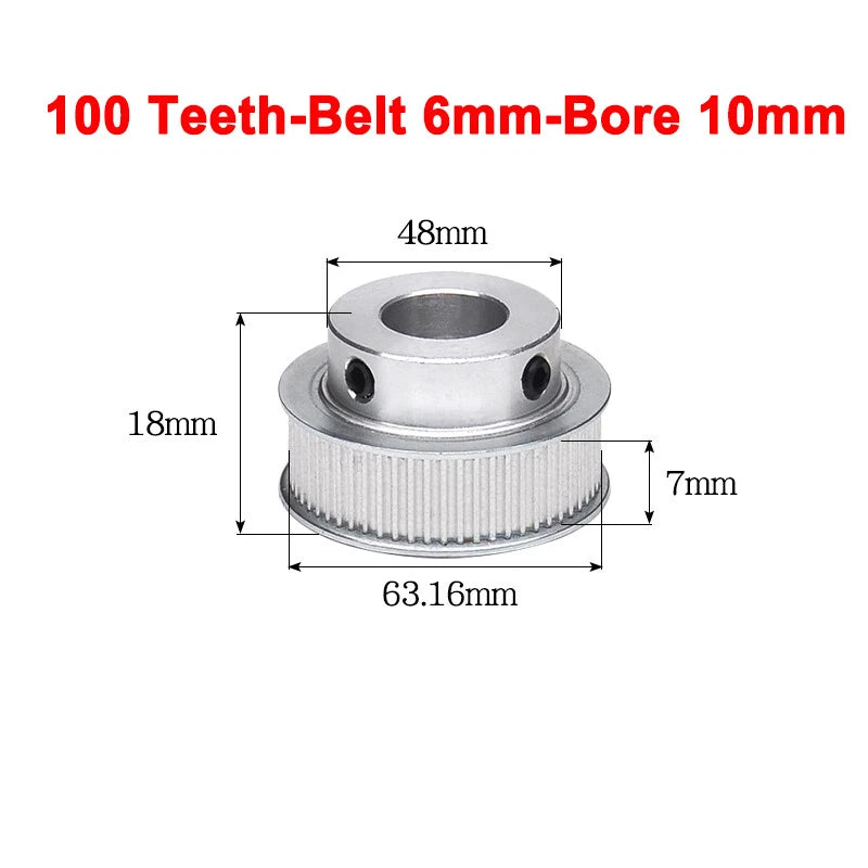 2GT Drive Pulley With Step 16 Tooth - 100 Tooth Bore 4mm - 25mm for 6mm Belt