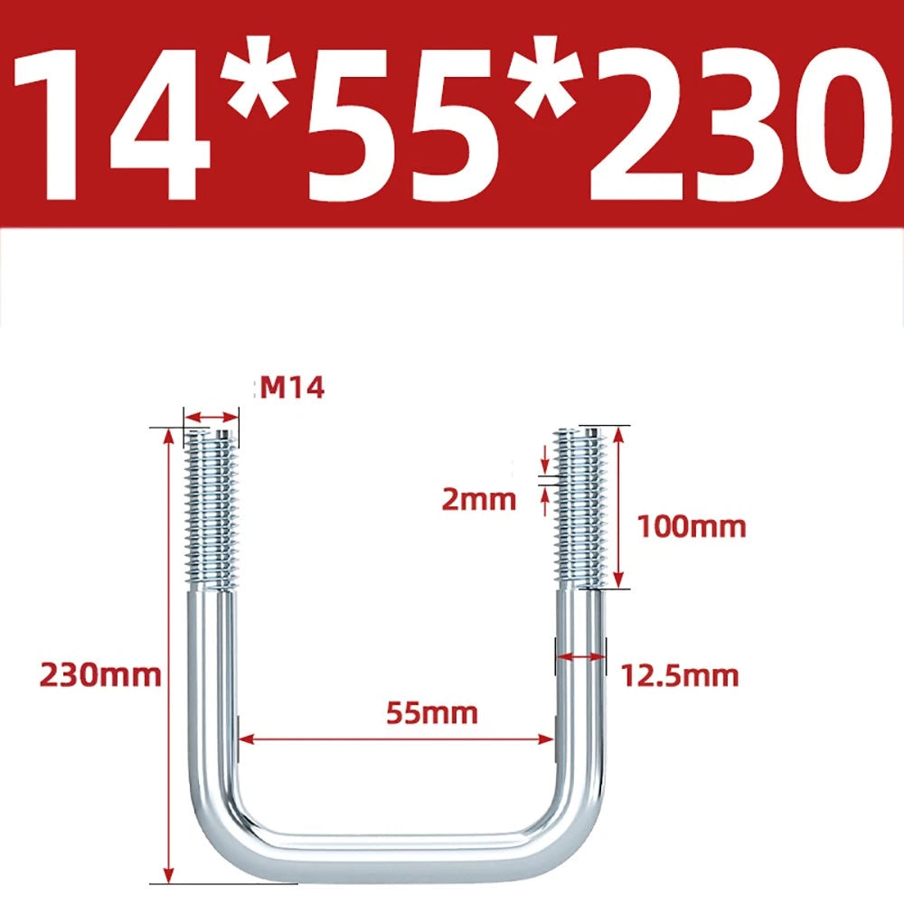 Square U-Bolts Galvanized Carbon Steel Fixing Clamp Bolt M6 M8 M10 M12 M14 M16