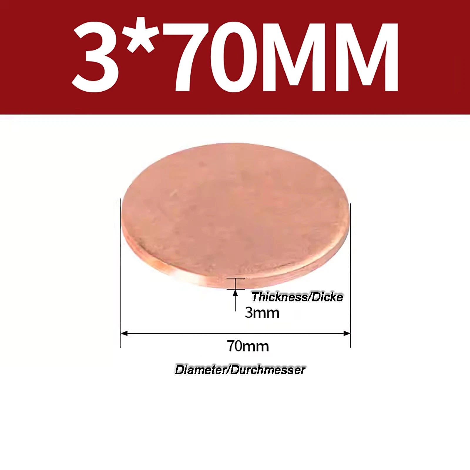 Solid Pure Copper Discs Blanks Round Plate Metal Sheet Thick 0.3~6mm Ø10mm~150mm