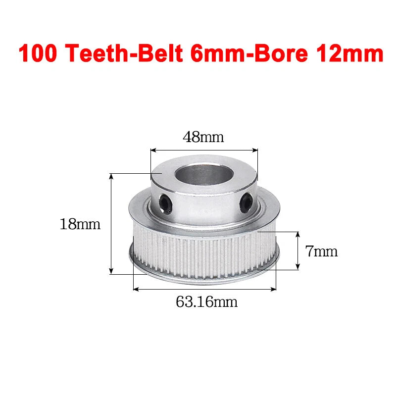 2GT Drive Pulley With Step 16 Tooth - 100 Tooth Bore 4mm - 25mm for 6mm Belt