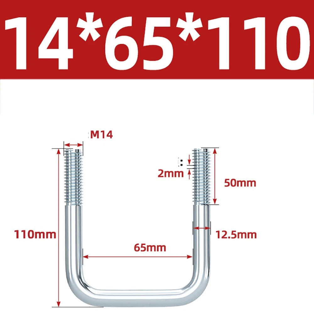 Square U-Bolts Galvanized Carbon Steel Fixing Clamp Bolt M6 M8 M10 M12 M14 M16