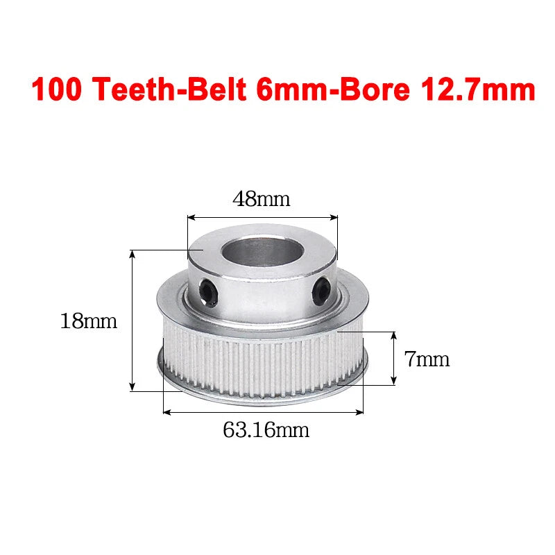 2GT Drive Pulley With Step 16 Tooth - 100 Tooth Bore 4mm - 25mm for 6mm Belt