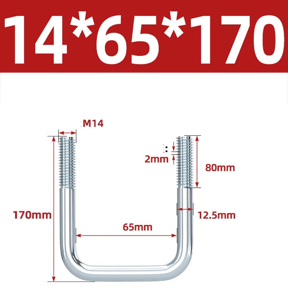 Square U-Bolts Galvanized Carbon Steel Fixing Clamp Bolt M6 M8 M10 M12 M14 M16