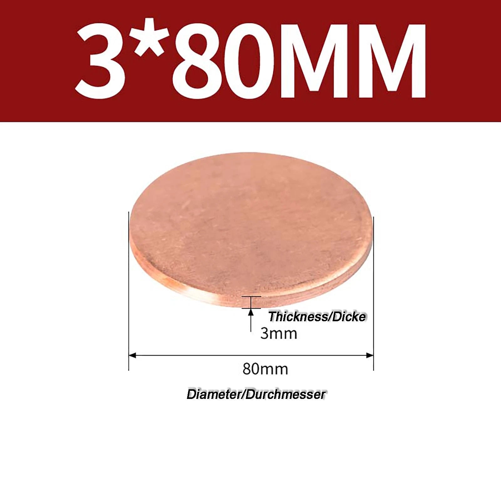 Solid Pure Copper Discs Blanks Round Plate Metal Sheet Thick 0.3~6mm Ø10mm~150mm