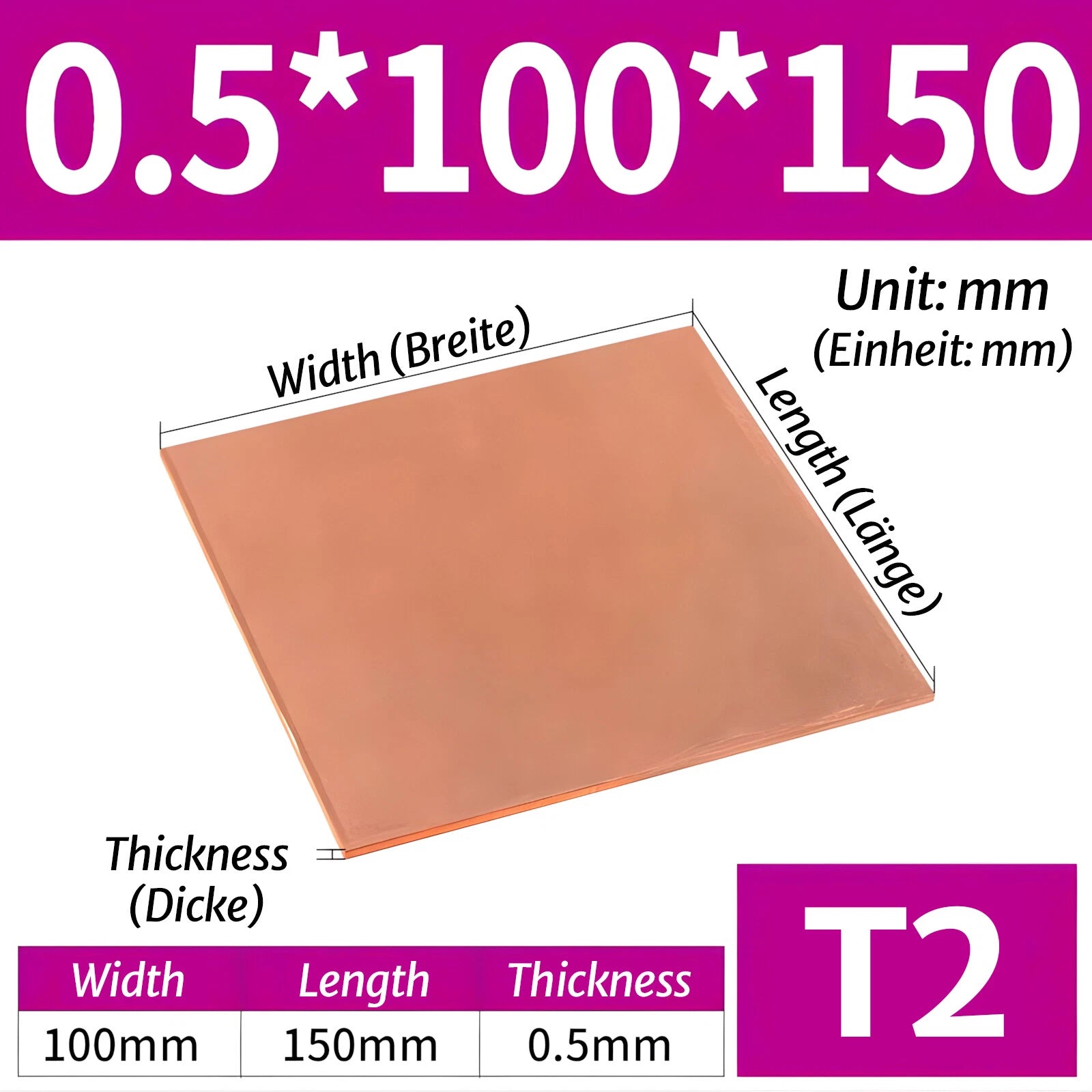 T2 Pure Copper Sheet/Plate Copper Block Laser Cut Many Sizes 0.3mm - 8mm Thick