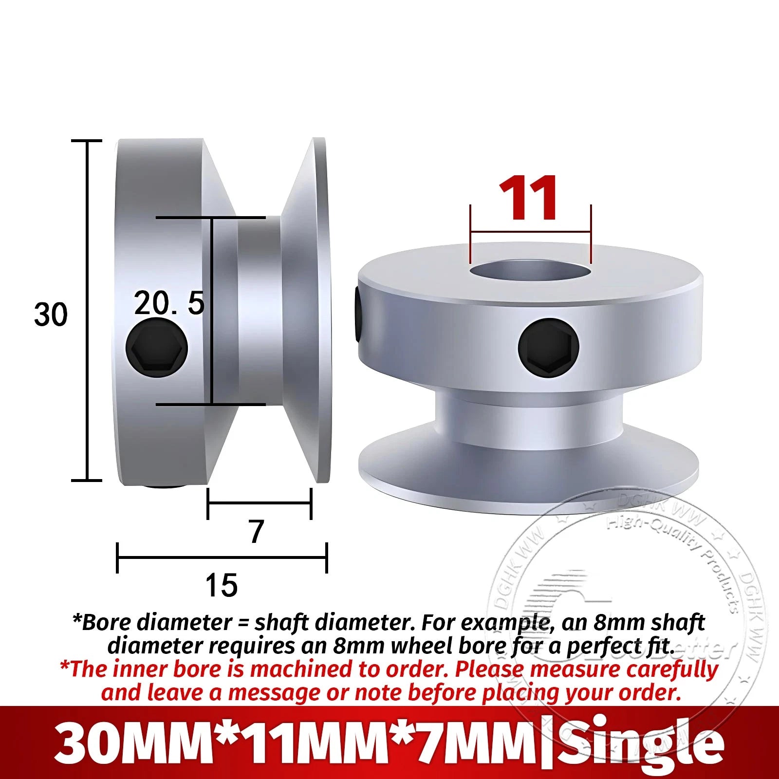 V Grooved Pulley Aluminum Round Belt Pulleys For 7mm Belt Single/Double Grooved