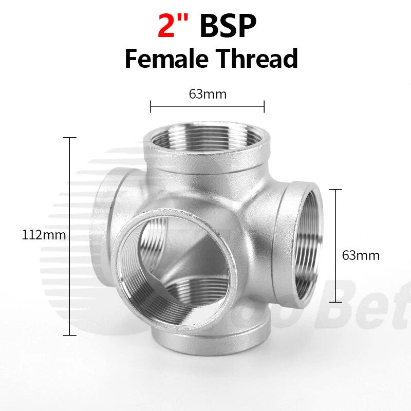 BSP Female 5-Way Pipe Fitting – Stainless Steel Elbow Connector Adapter, 1/4" to 2"