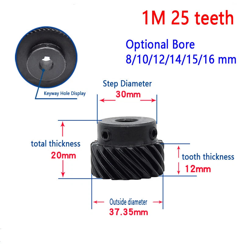 45# Steel Helical Gear 1 Mod 12-25 Teeth Blackened Pinion Transmission Gears