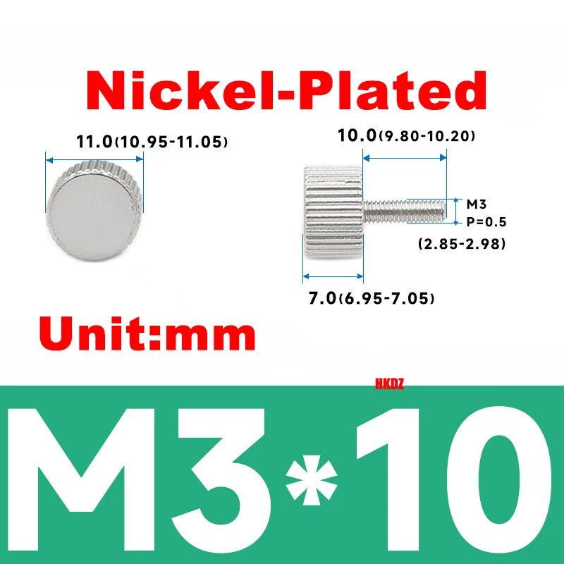 M3 Knurled Thumb Screws – Flat Head Carbon Steel Hand Grip Bolts 6/8/10/12mm - HomeDIYer