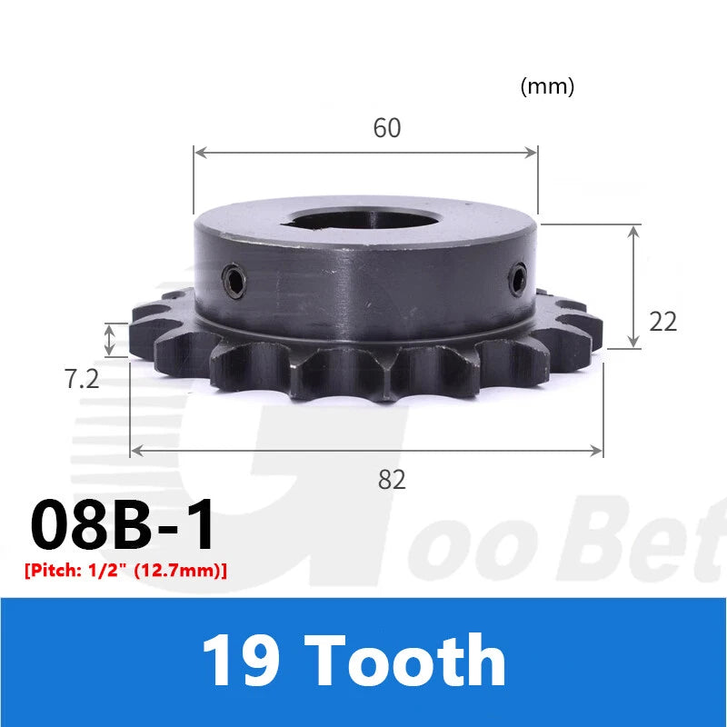 08B-1 1/2" Pitch Roller Chain Sprocket C45 Steel 10-20 Tooth 10-40mm Bore Black