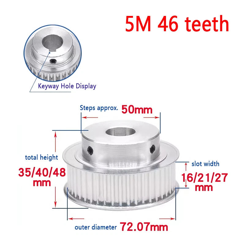 HTD 5M Timing Belt Pulley 8-30mm Bore 20-48T, for 15/20/25mm Wide CNC 3D Printer