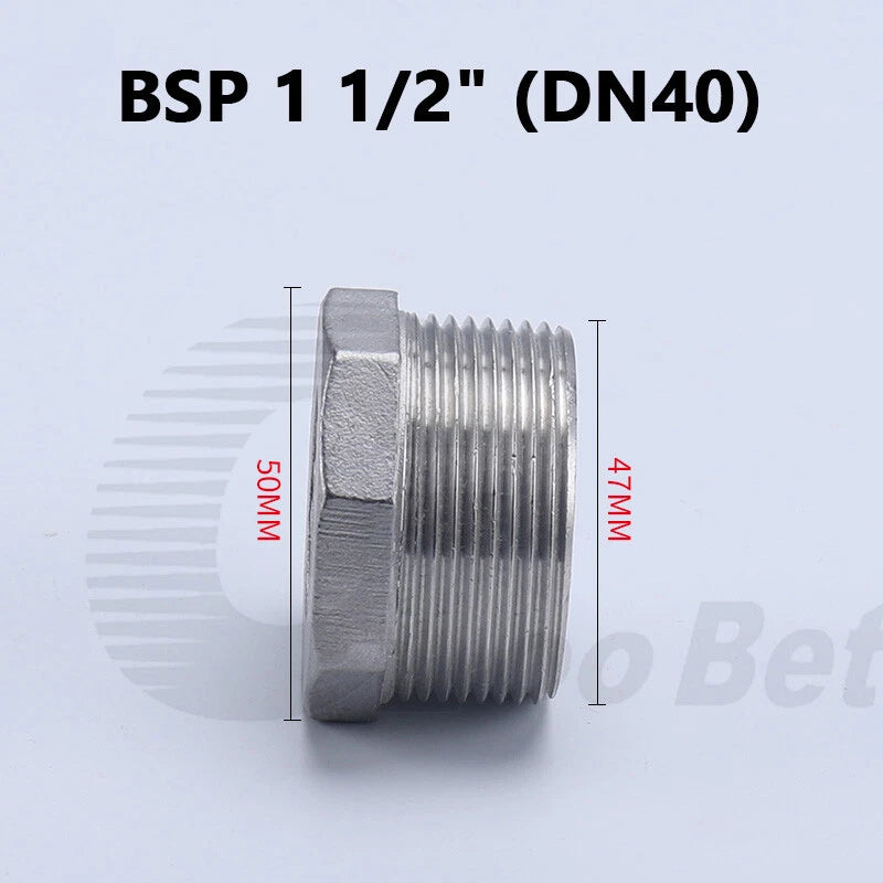 304 Stainless Steel BSP Male Thread Hex Plug — End Stopper Pipe Fitting (1/4" to 2")