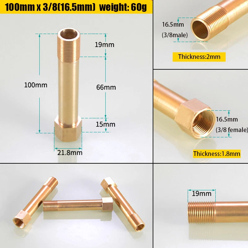 Brass BSP Extension Pipe Nipple Adaptor — Male to Female 1/8" 1/4" 3/8", 50–150mm
