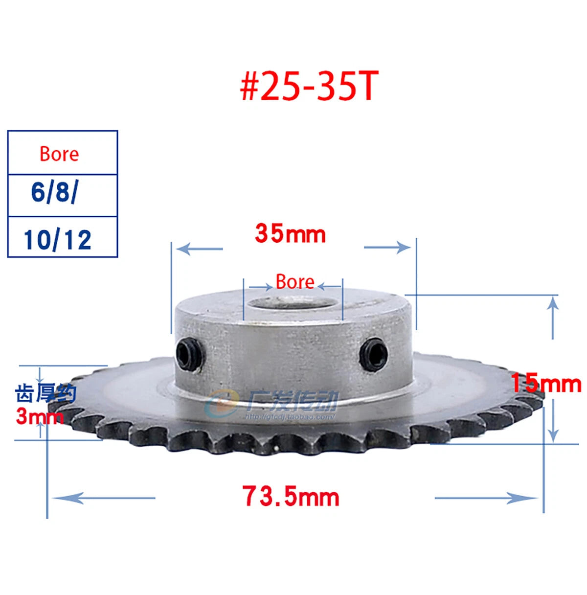 #25 Roller Chain Sprocket 04C 21-40T Tooth Bore 5mm-20mm Pitch 6.35mm (1/4 inch)