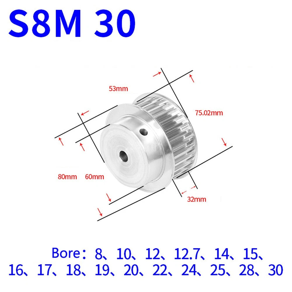 S8M 12-50T Timing Belt Pulley Pitch 8mm With Step/Keyway Drive Pulley Width 32mm