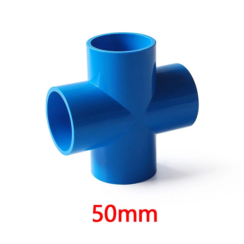 PVC 4-Way Blue Equal Water Connector Coupling Pressure Pipe Fittings 20mm~90mm