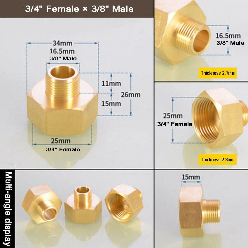 Brass Reducing Coupler — NPT Female to Male Pipe Fitting Adapter (1/8" to 1" Sizes)