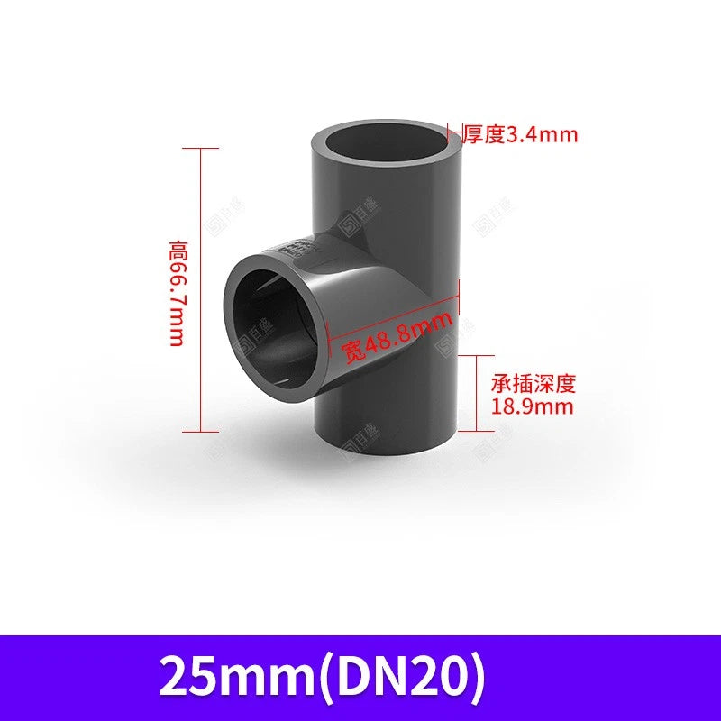 UPVC PVC Pipe Fittings Tee Straight Elbow Plumbing Couping ID 20-50mm Dark Grey