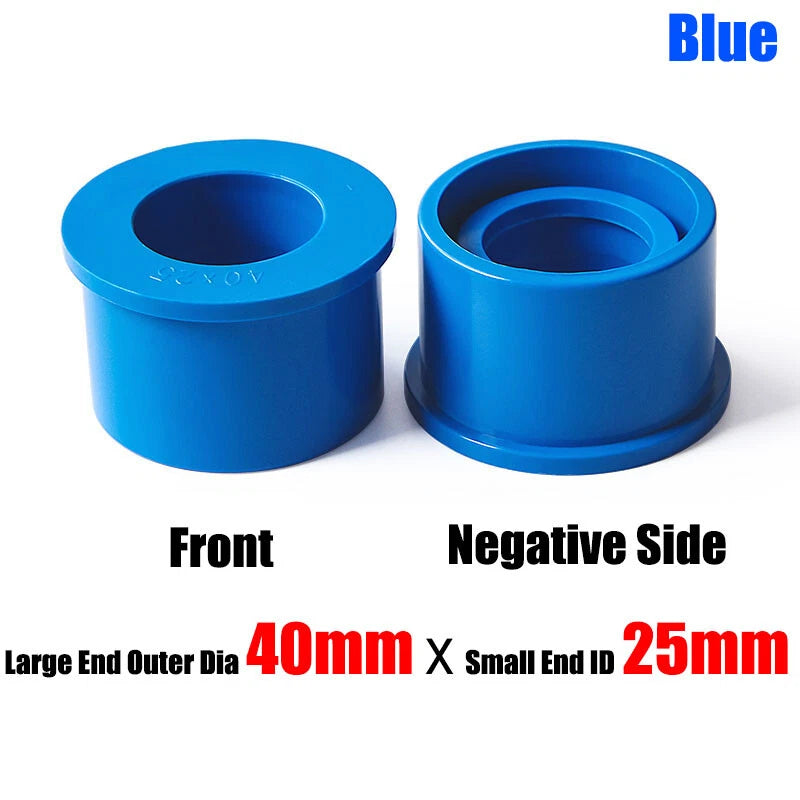 20mm to 75mm PVC Pipe Eccentric Reducing Bushing Fittings Connector Joints Blue