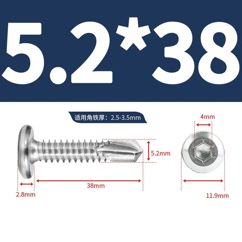 M5.2 M6.3 Hex Socket Flat Head Self‑Drilling Screws – 410 Stainless Steel