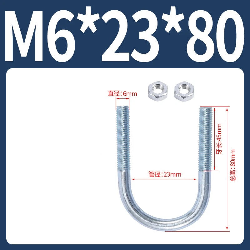 M6 M8 M10 M12 U Bolt With 2 Hex Nuts Zinc-Plated U-Bolts Clamp Pipe Tube Metric