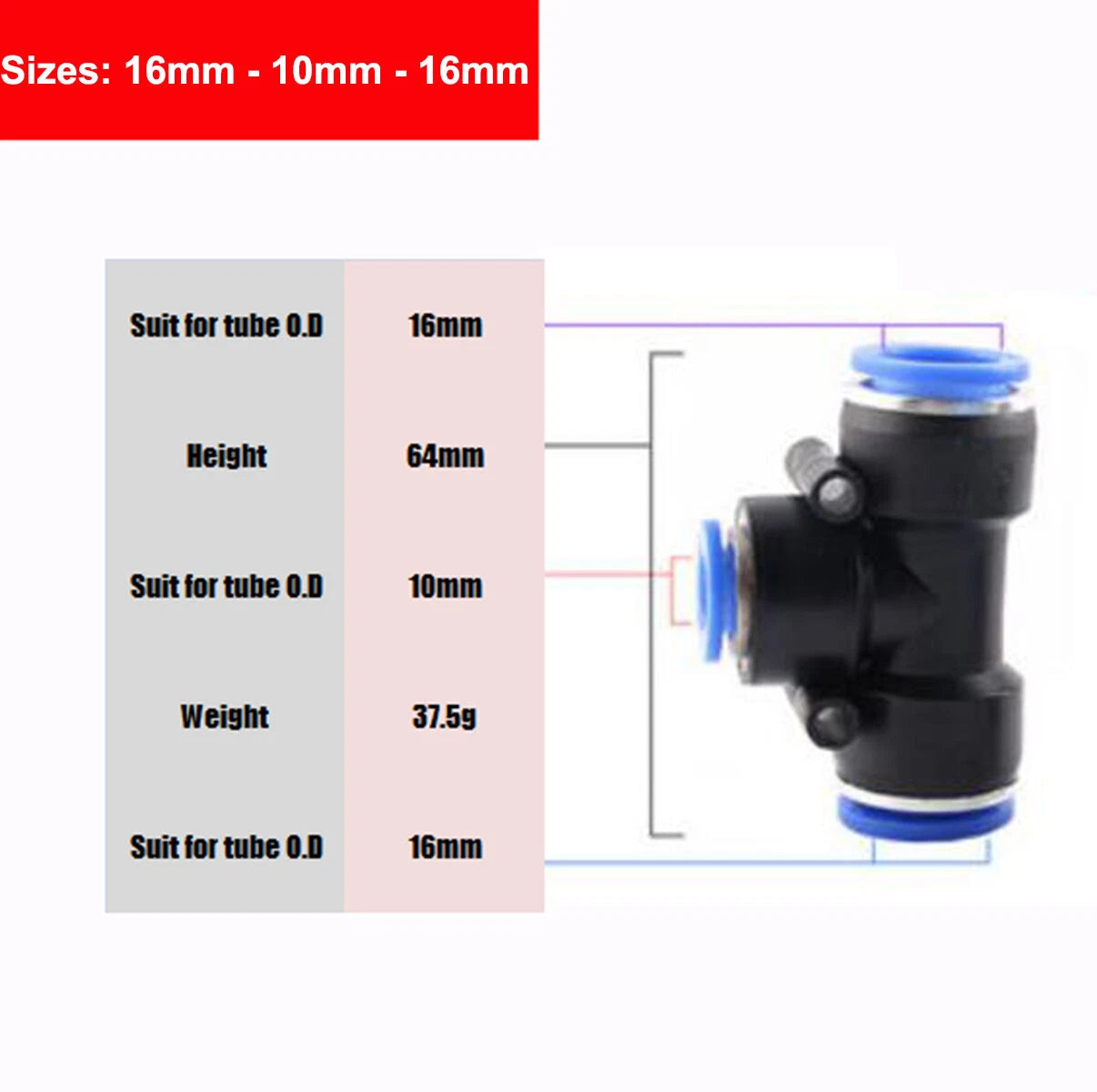 Nylon Pneumatic Reducer Tee 3-Way Connector Hose Tube Inline Push-In Fittings