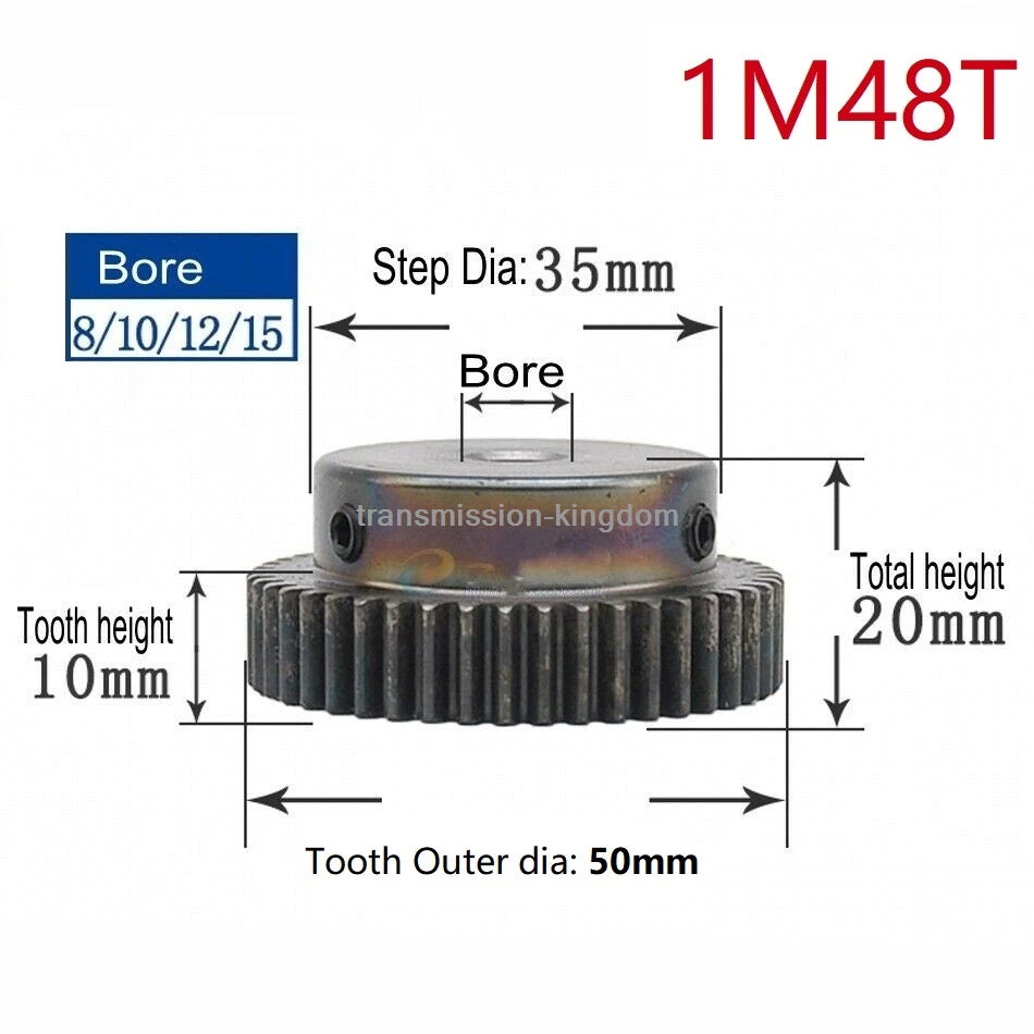 45# Steel Spur Gear With Step 1M10T-80T Pinion Gear Metal Mod 1 Motor Gear