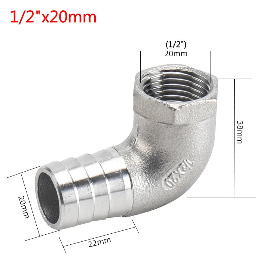 Female Thread Fitting x Barb Hose Tail End Elbow Connector A2 Stainless Steel