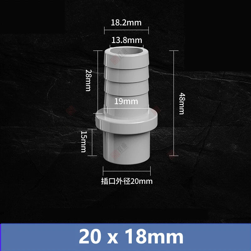 5mm to 63mm Hose Nozzle PVC Plastic Pipe Fittings Barb Connectors Sleeve Grey