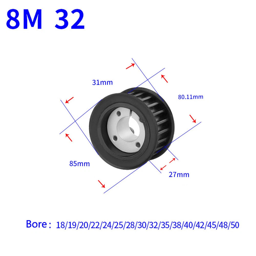 HTD-8M 18-60Teeth Timing Belt Pulleys With Expansion Sleeve Width 32mm 45# Steel