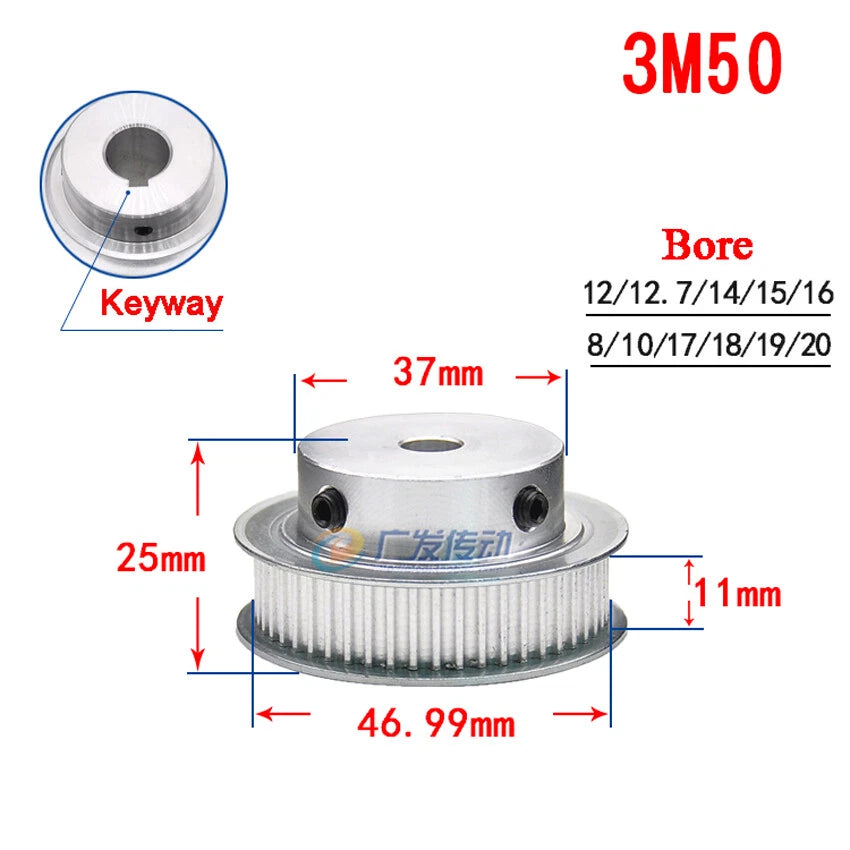 3M 20T-100T Timing Belt Pulley With Step/Keyway, Bore 8-25mm,For 10mm Width Belt