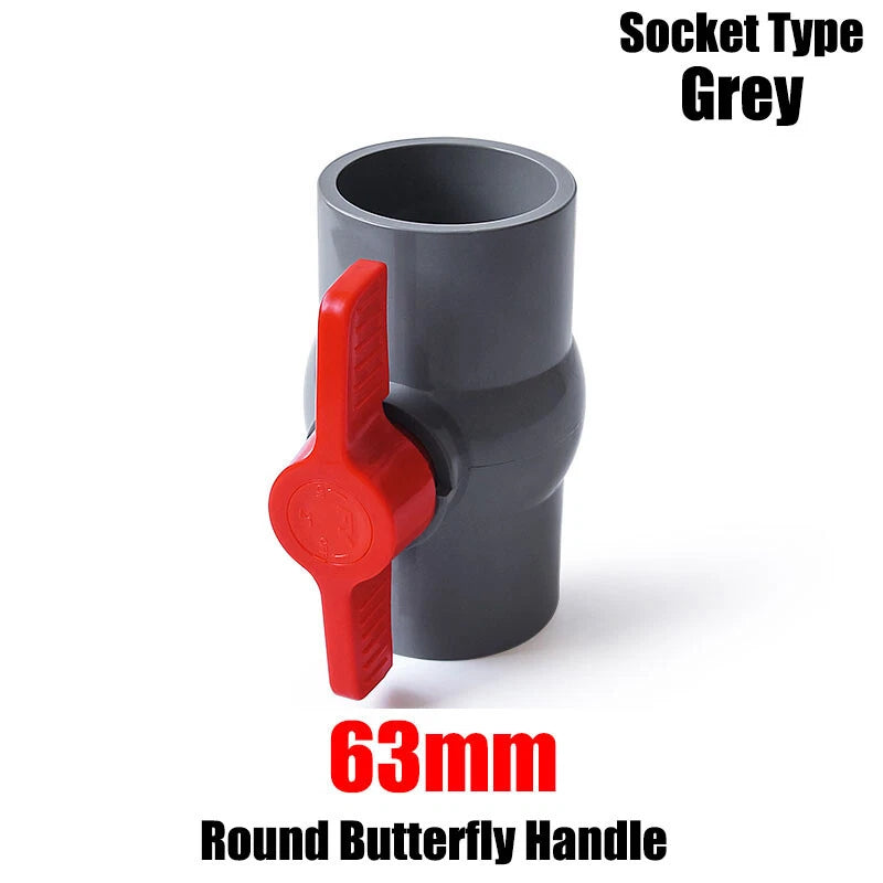 PVC Pipe Fittings 20mm-90mm Ball Valve Socket Solvent Weld-Female Thread Grey