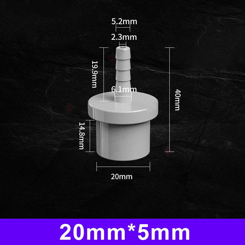 White Grey Pagoda PVC Pipe Connector Fittings 20 25mm Adapter To Hose OD 5~20mm