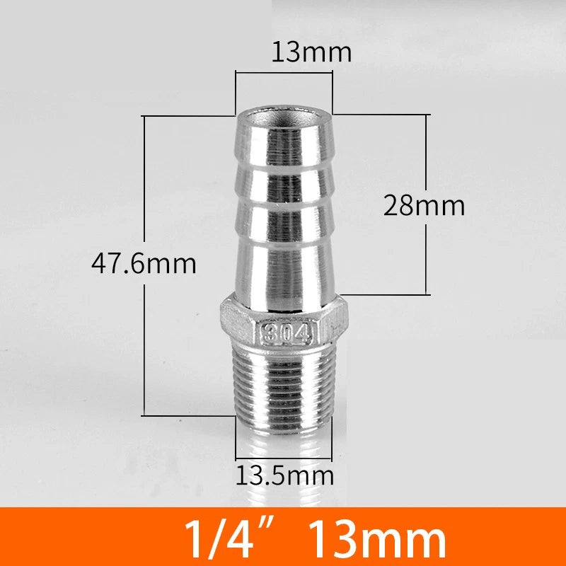 Stainless Steel BSP 1 8"-3 8" Male Thread Fitting x Barb Hose Tail End Connector