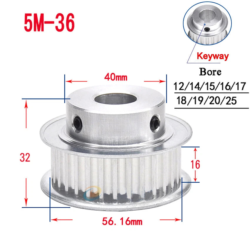 HTD-5M 15T-80T Timing Belt Pulley With Step/Keyway, Bore 8-25mm Teeth Width 16mm