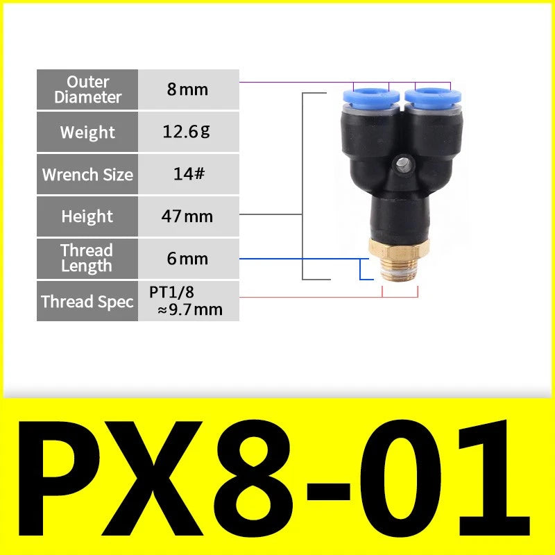 Male Stud Push-In Y Piece Pneumatic Fittings — Thread Hose Tube Connector