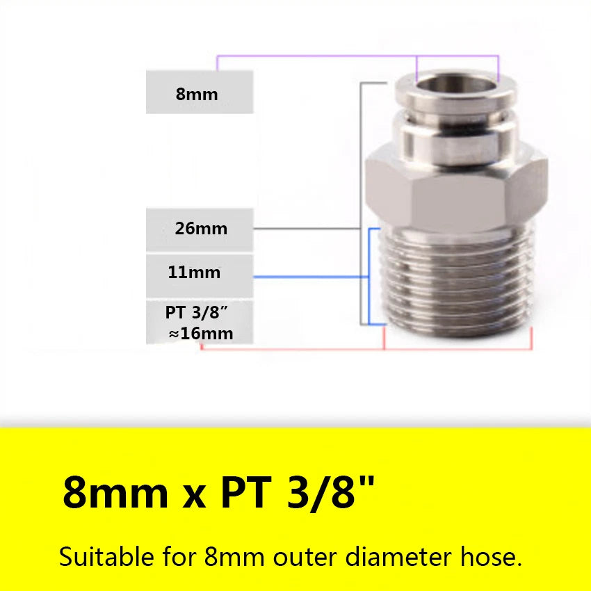 Stainless Steel Push-in Pneumatic Hose Fittings | Straight Male Thread Connectors 4–16mm OD