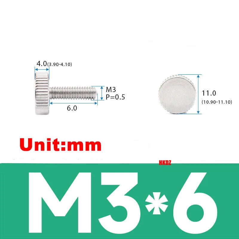 M3/M4 5mm to 20mm Flat Head Knurled Thumb Screws 303 Stainless Steel Hand Bolts