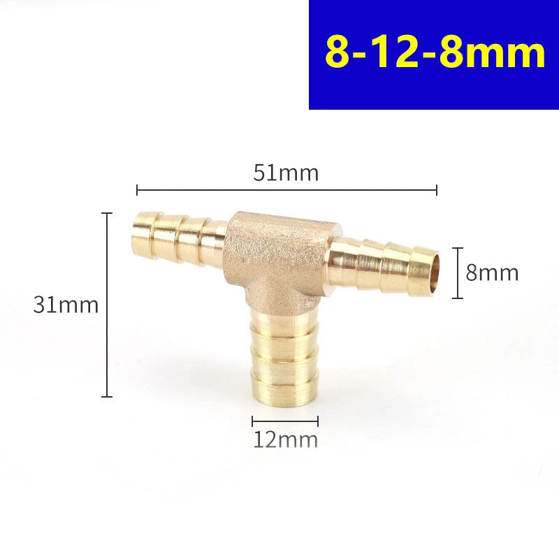 Brass Barbed T-Piece Hose Joiner Reducer Tee Connector — Air, Water & Fuel Fittings