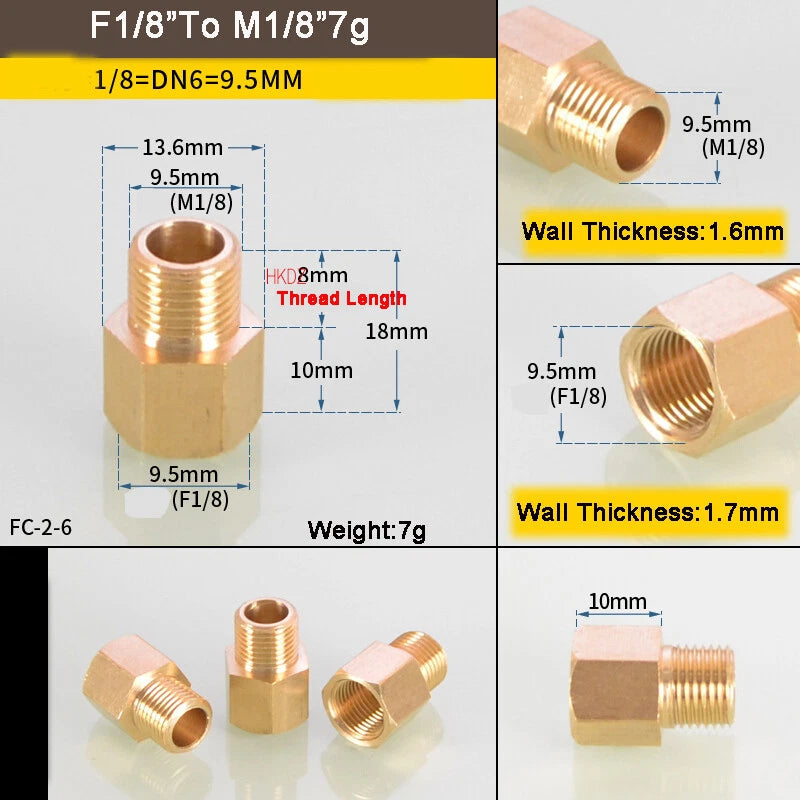 1 8" BSP Brass Reducing Fittings Female To Male Thread Connector Adaptor Coupler